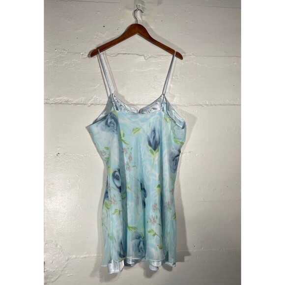 Vintage Lord & Taylor Blue Floral Chemise Slip Dress Plus 2X Romantic Grunge - Picture 4 of 12